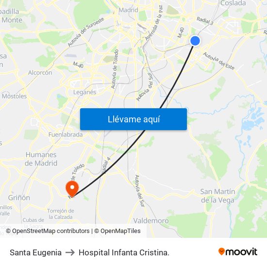 Santa Eugenia to Hospital Infanta Cristina. map