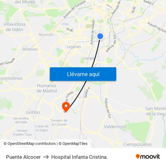 Puente Alcocer to Hospital Infanta Cristina. map