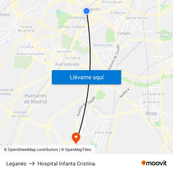 Leganés to Hospital Infanta Cristina. map