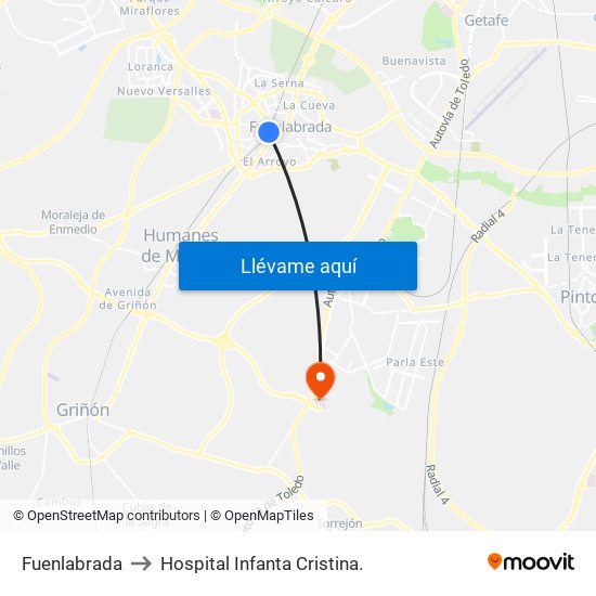 Fuenlabrada to Hospital Infanta Cristina. map