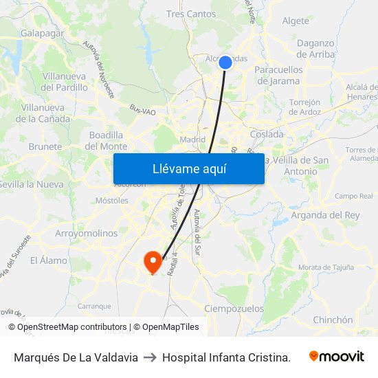 Marqués De La Valdavia to Hospital Infanta Cristina. map