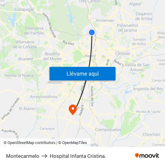 Montecarmelo to Hospital Infanta Cristina. map