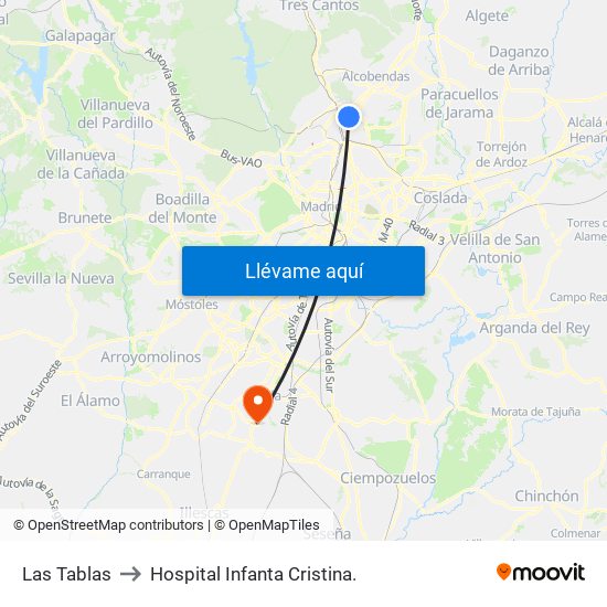 Las Tablas to Hospital Infanta Cristina. map