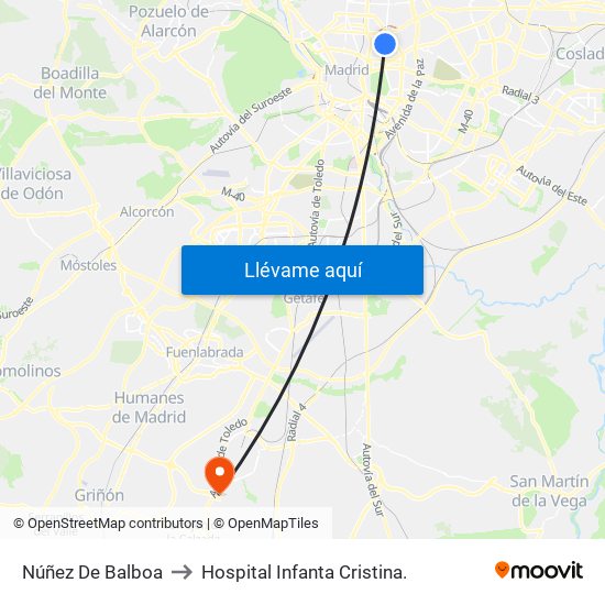 Núñez De Balboa to Hospital Infanta Cristina. map