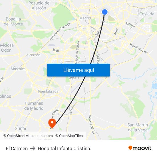 El Carmen to Hospital Infanta Cristina. map