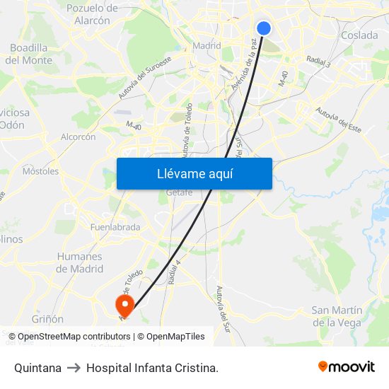 Quintana to Hospital Infanta Cristina. map