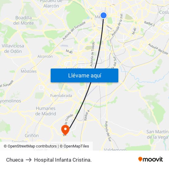 Chueca to Hospital Infanta Cristina. map