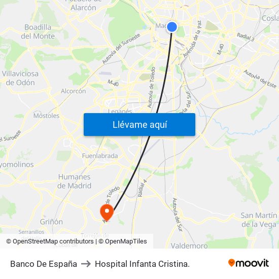 Banco De España to Hospital Infanta Cristina. map