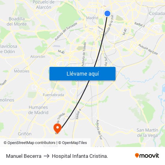 Manuel Becerra to Hospital Infanta Cristina. map