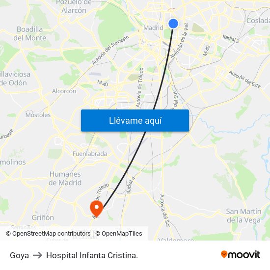 Goya to Hospital Infanta Cristina. map