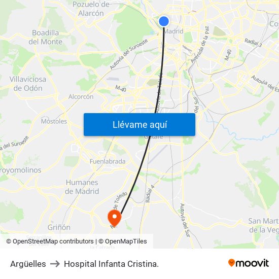 Argüelles to Hospital Infanta Cristina. map