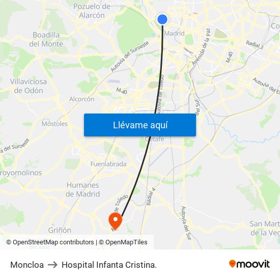 Moncloa to Hospital Infanta Cristina. map