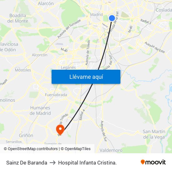 Sainz De Baranda to Hospital Infanta Cristina. map