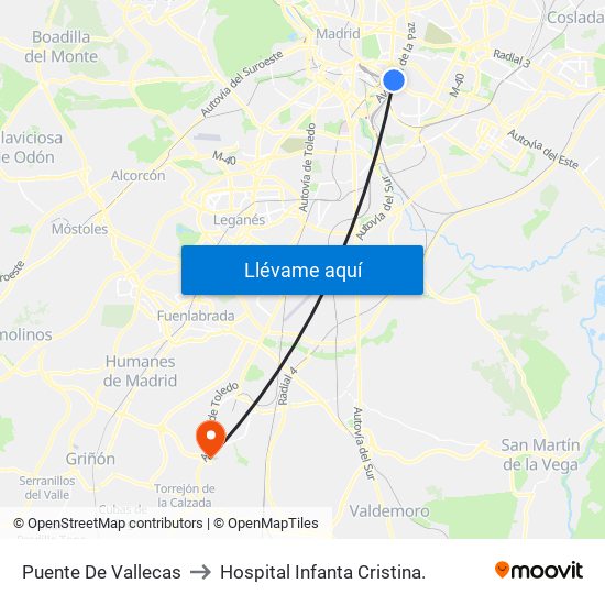 Puente De Vallecas to Hospital Infanta Cristina. map