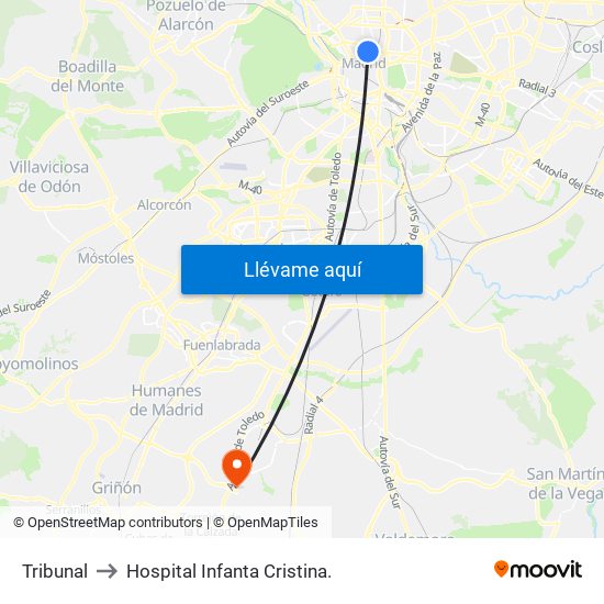 Tribunal to Hospital Infanta Cristina. map