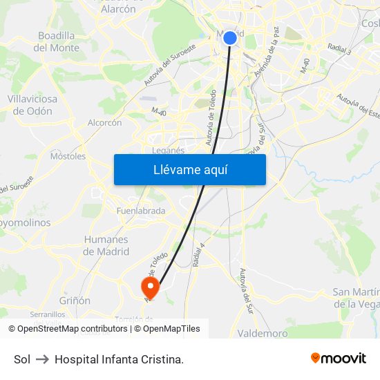 Sol to Hospital Infanta Cristina. map