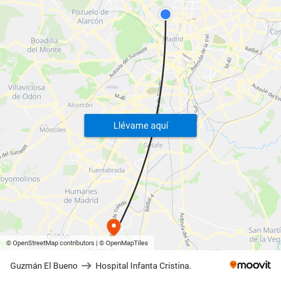 Guzmán El Bueno to Hospital Infanta Cristina. map