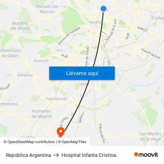 República Argentina to Hospital Infanta Cristina. map