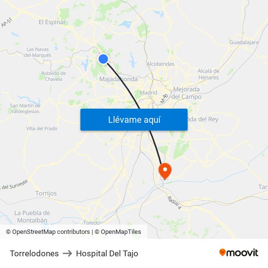 Torrelodones to Hospital Del Tajo map