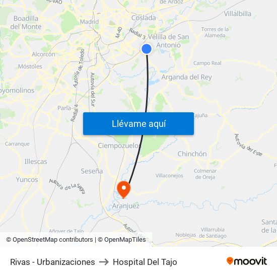 Rivas - Urbanizaciones to Hospital Del Tajo map