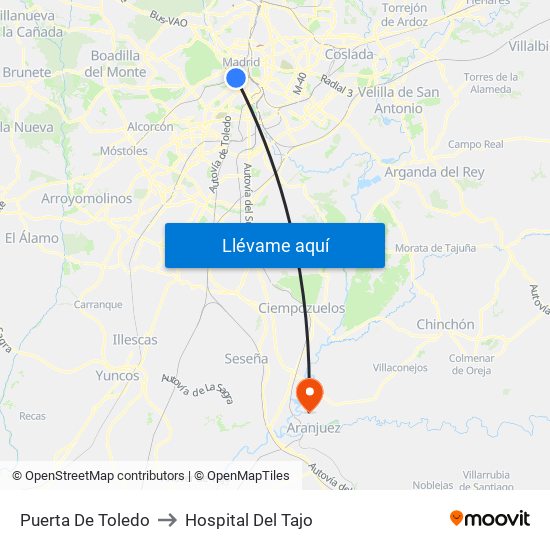 Puerta De Toledo to Hospital Del Tajo map