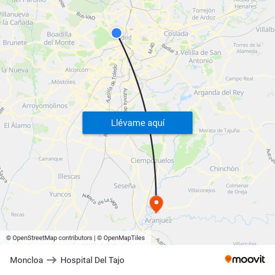 Moncloa to Hospital Del Tajo map