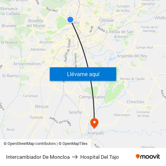 Intercambiador De Moncloa to Hospital Del Tajo map