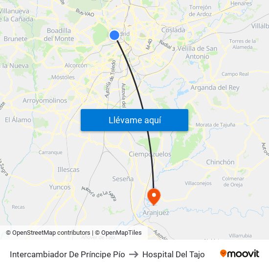 Intercambiador De Príncipe Pío to Hospital Del Tajo map