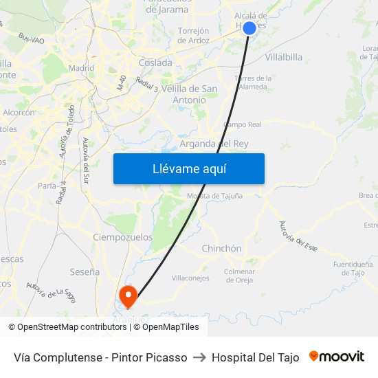 Vía Complutense - Pintor Picasso to Hospital Del Tajo map