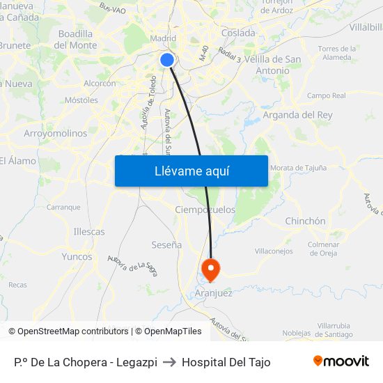 P.º De La Chopera - Legazpi to Hospital Del Tajo map