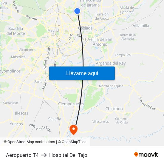 Aeropuerto T4 to Hospital Del Tajo map