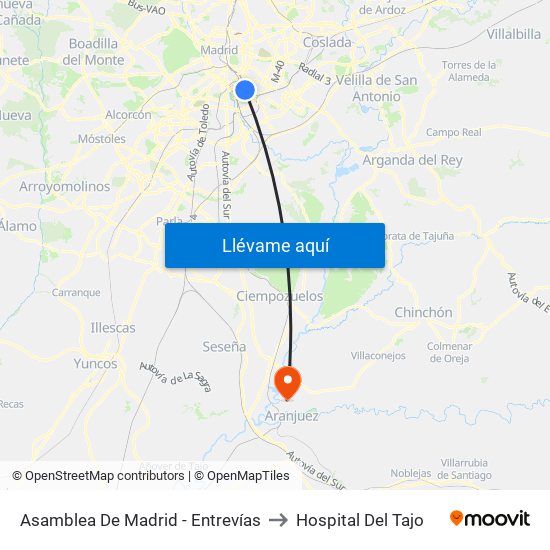 Asamblea De Madrid - Entrevías to Hospital Del Tajo map