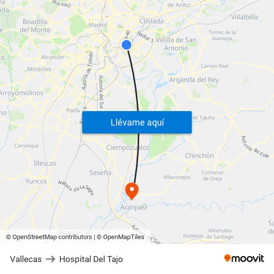 Vallecas to Hospital Del Tajo map