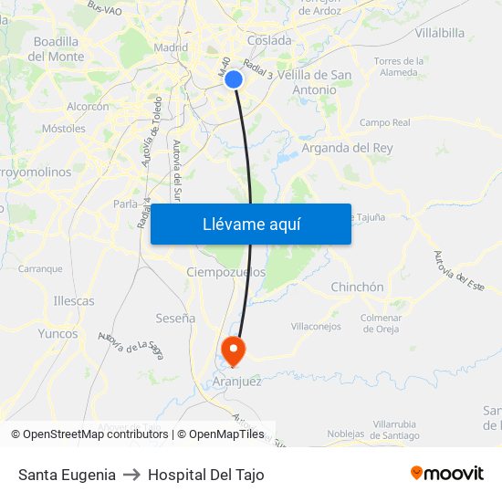 Santa Eugenia to Hospital Del Tajo map
