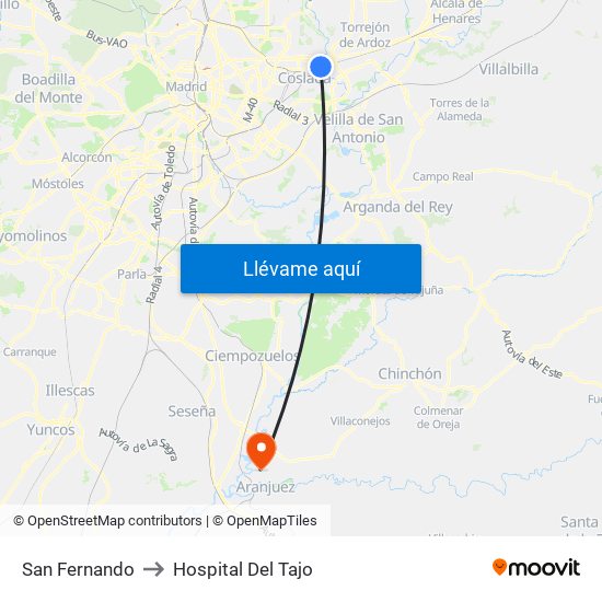 San Fernando to Hospital Del Tajo map