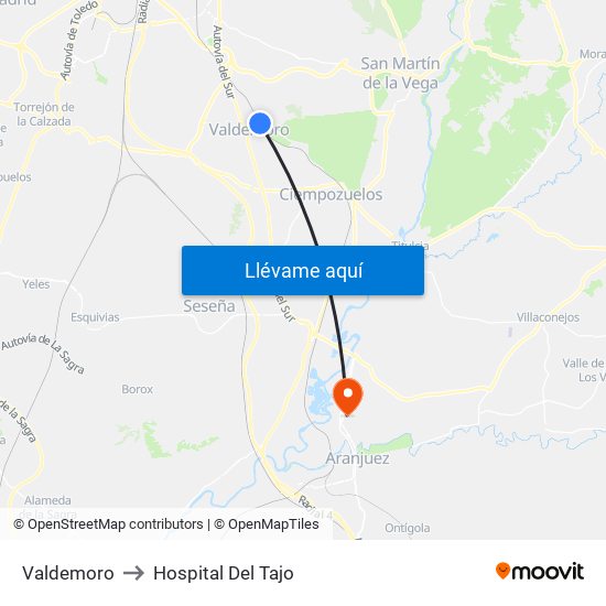 Valdemoro to Hospital Del Tajo map