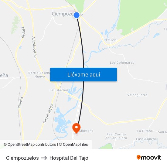 Ciempozuelos to Hospital Del Tajo map