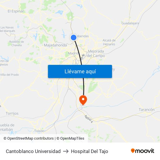 Cantoblanco Universidad to Hospital Del Tajo map