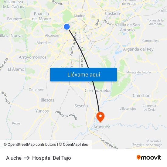 Aluche to Hospital Del Tajo map