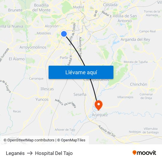 Leganés to Hospital Del Tajo map