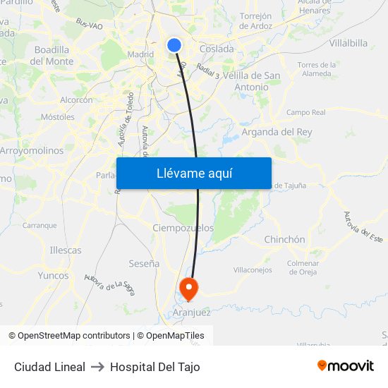 Ciudad Lineal to Hospital Del Tajo map