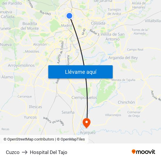 Cuzco to Hospital Del Tajo map