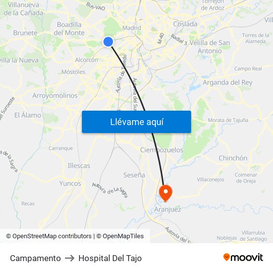 Campamento to Hospital Del Tajo map