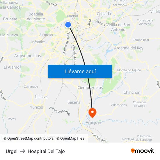 Urgel to Hospital Del Tajo map