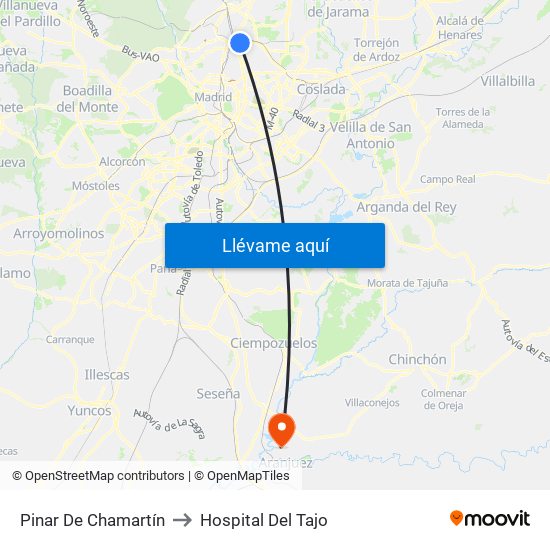 Pinar De Chamartín to Hospital Del Tajo map