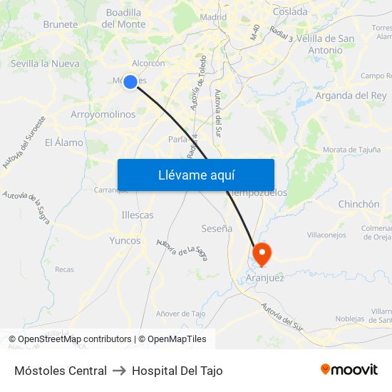 Móstoles Central to Hospital Del Tajo map