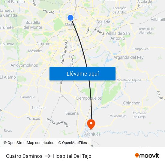 Cuatro Caminos to Hospital Del Tajo map