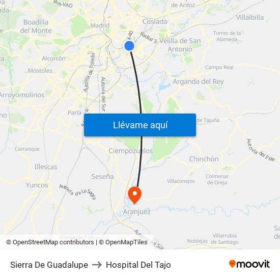 Sierra De Guadalupe to Hospital Del Tajo map