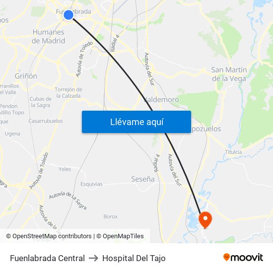 Fuenlabrada Central to Hospital Del Tajo map