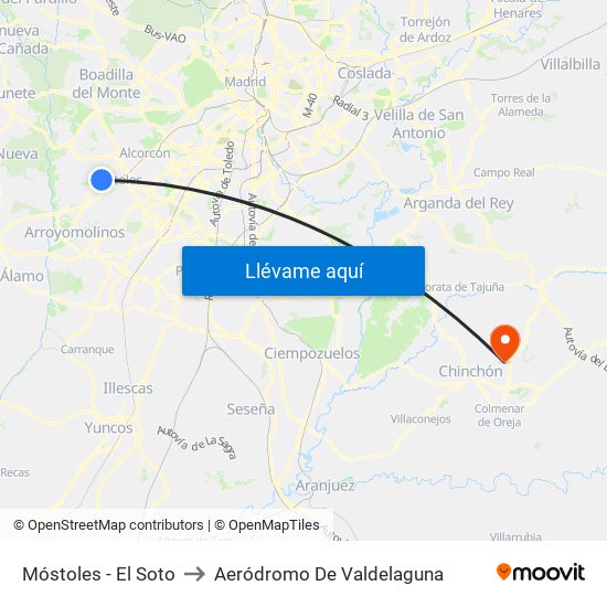 Móstoles - El Soto to Aeródromo De Valdelaguna map